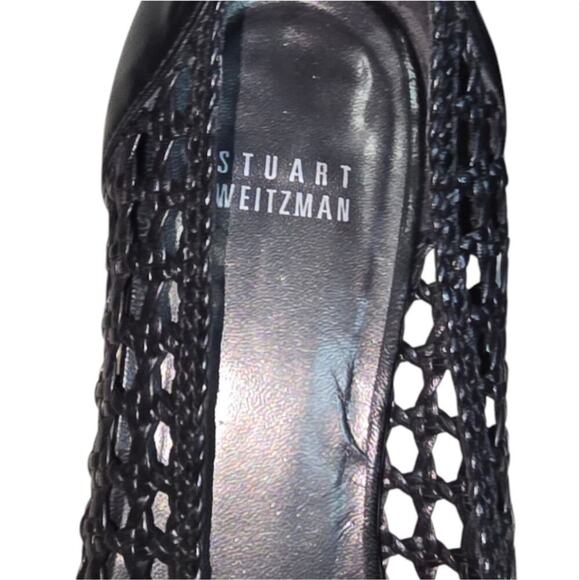 Stuart Weitzman Passive Black Leather Wedge Open Toe Women's Shoes Size 9.5 - Picture 7 of 10